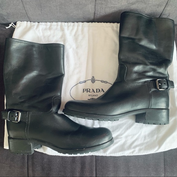 PRADA Vintage Black Leather Biker Boots - Picture 8 of 16